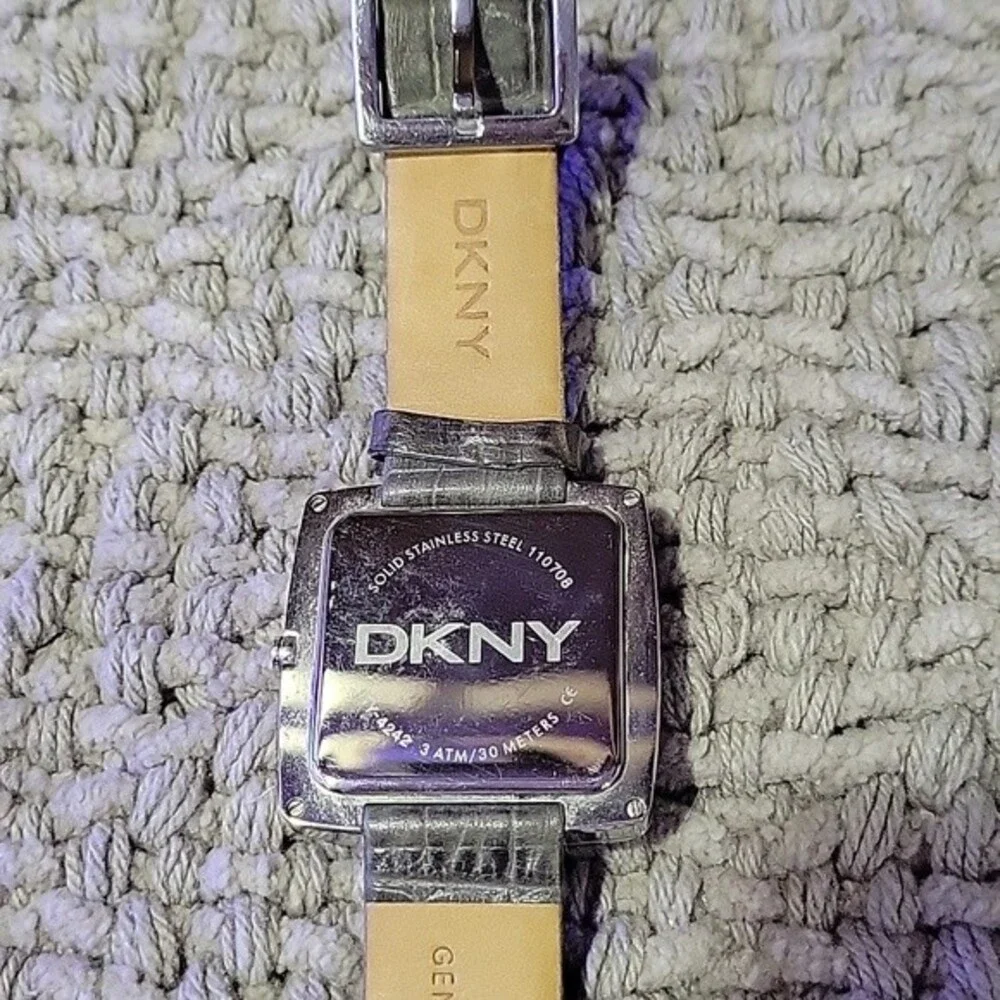 Rare DKNY Mother of Pearl Watch with Gray Embossed Leather Band